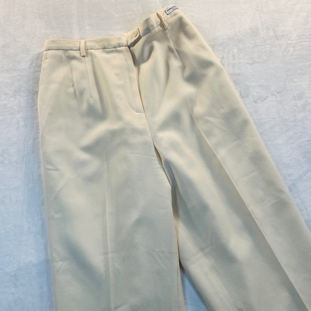 Pendleton Vintage 100% Virgin Wool Pleated Wide Leg Dress Pants Cream Womens 28"